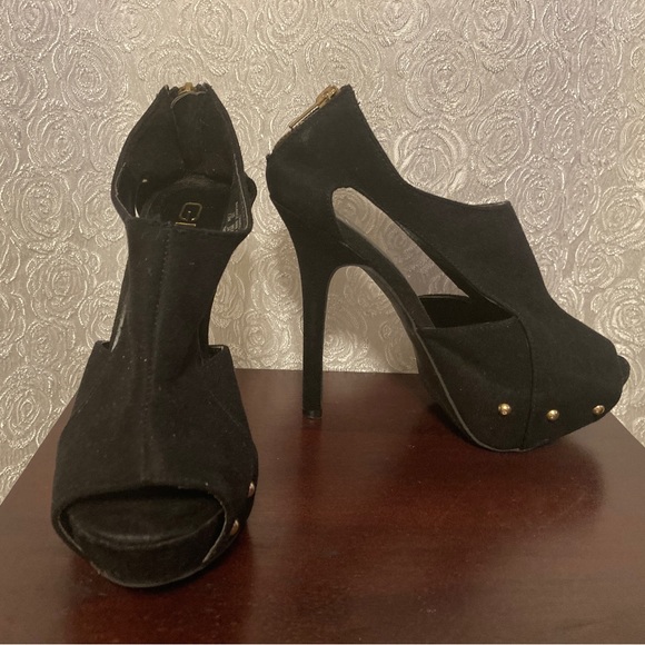 GLO Jeans Heels Black Vegan Suede Leather Platform Stilettos Size 7.5 - Picture 10 of 12